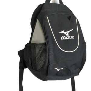 MIZUNO Black and White Baseball Backpack Sports Bat Bag Canvas Mesh